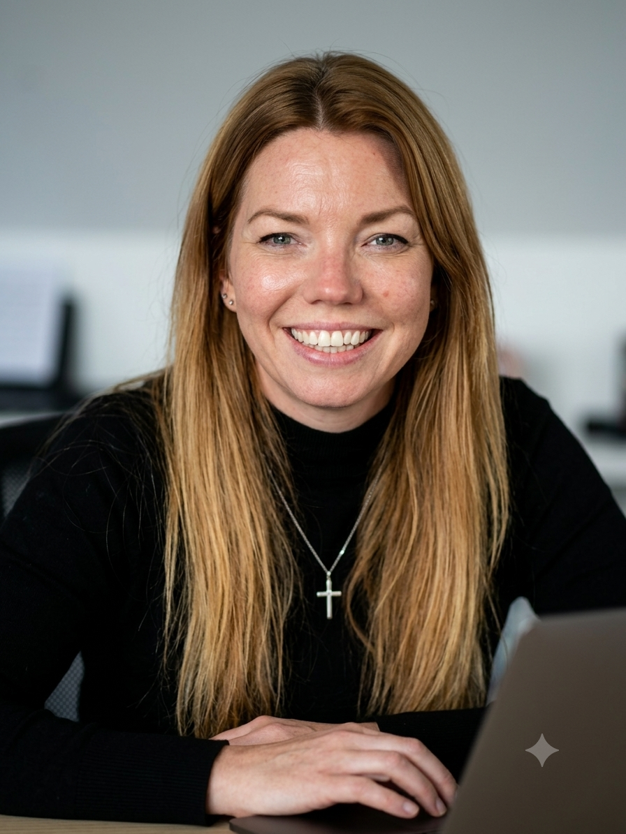 Leanne Cunningham, founder of Talent Media, at her desk